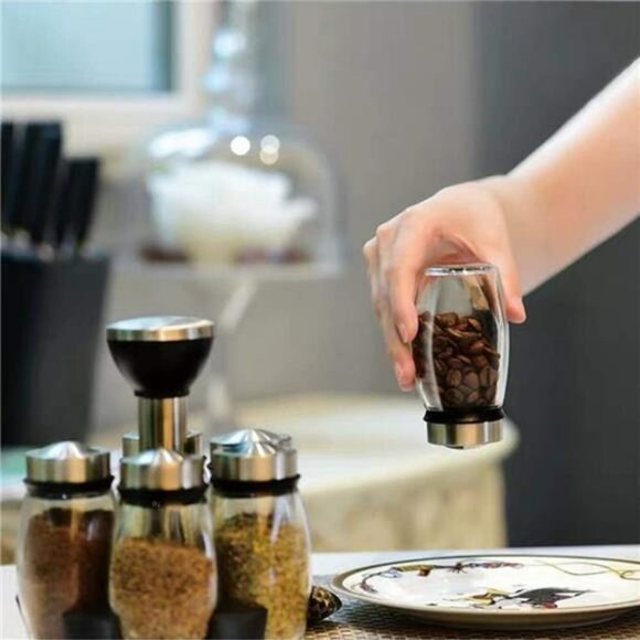 revolving spice rack organizer with 6 glass jars rotating kitchen countertop hol - Picture 2 of 8